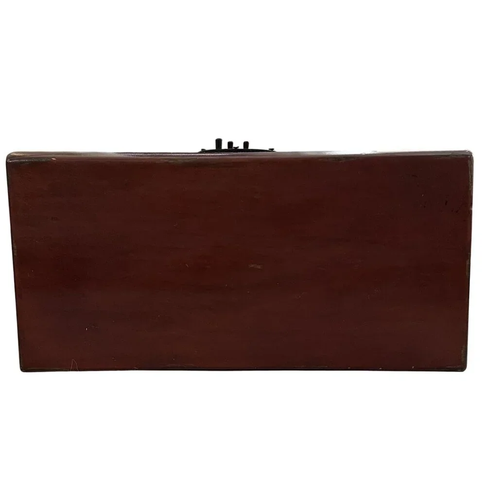 Pottery Barn Trinket Storage Box Antiqued Lacquered Red Wood with Damaged Lock